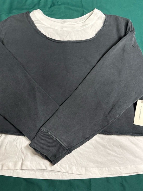 Pilcro Tops - Pilcro Black Crewneck Pullover with White Layered Hem